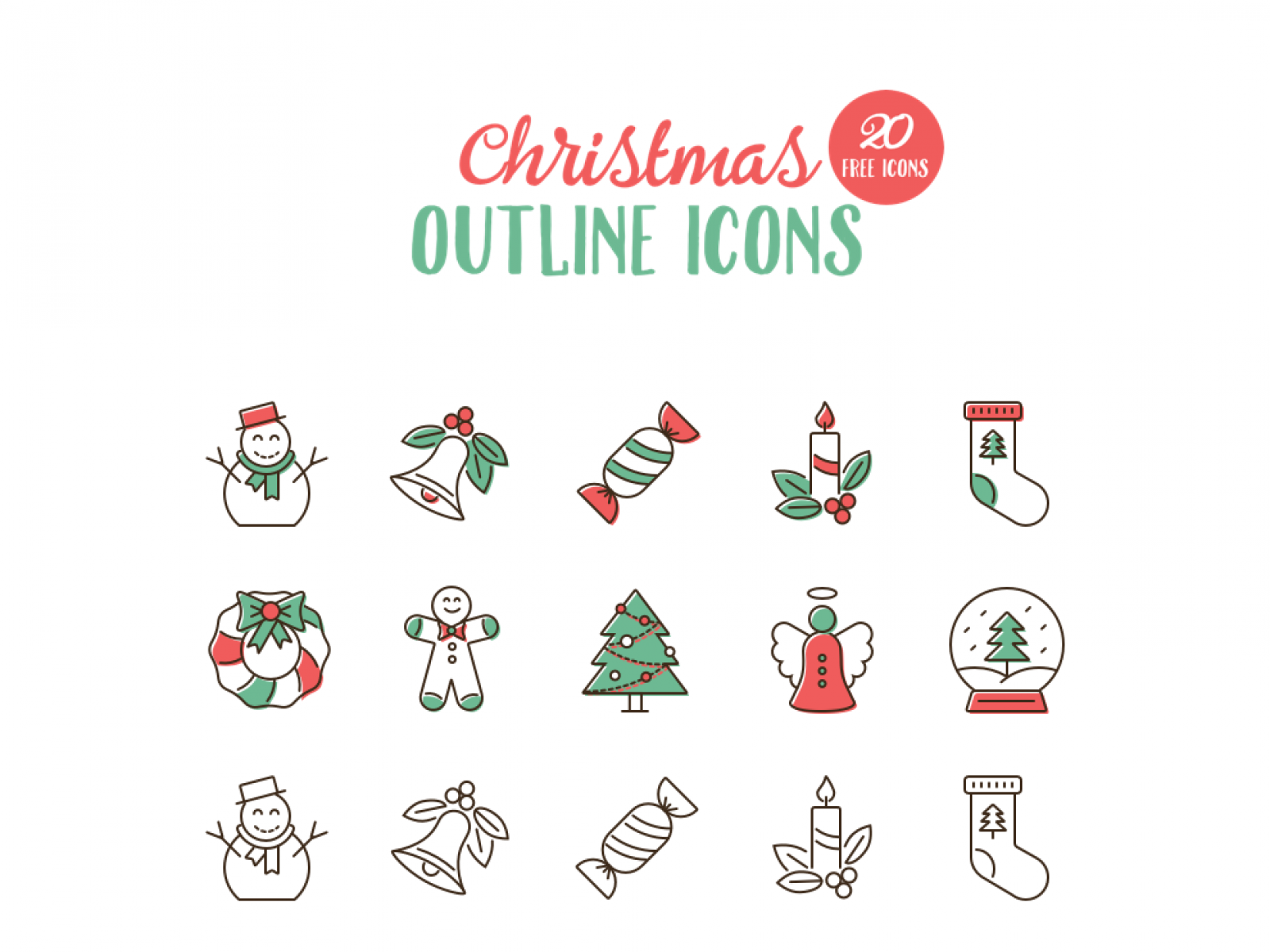 20 Christmas Outline Icons for Figma and Adobe XD