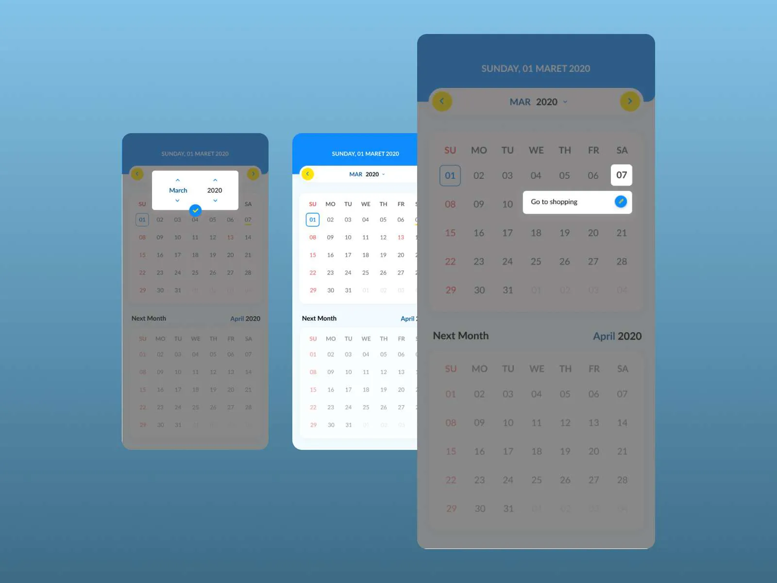 Activities Calendar App for Figma and Adobe XD No 2