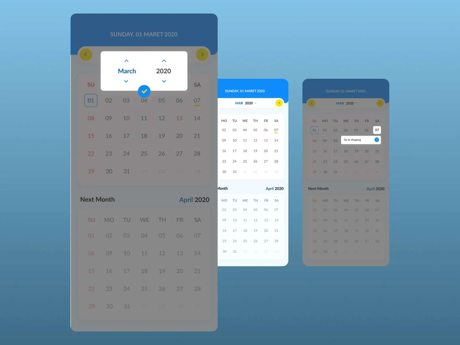 Activities Calendar App for Figma and Adobe XD No 4