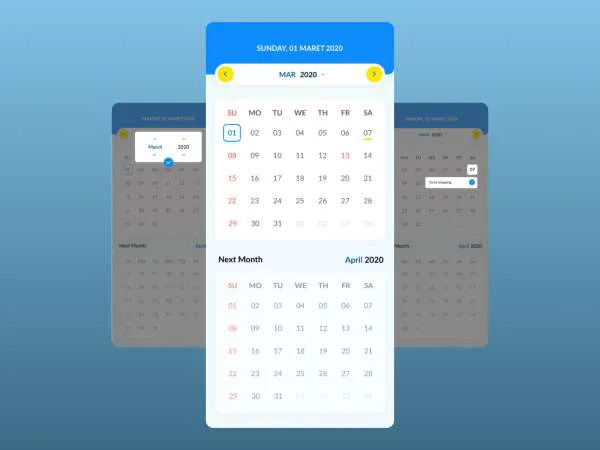 Activities Calendar App for Figma and Adobe XD