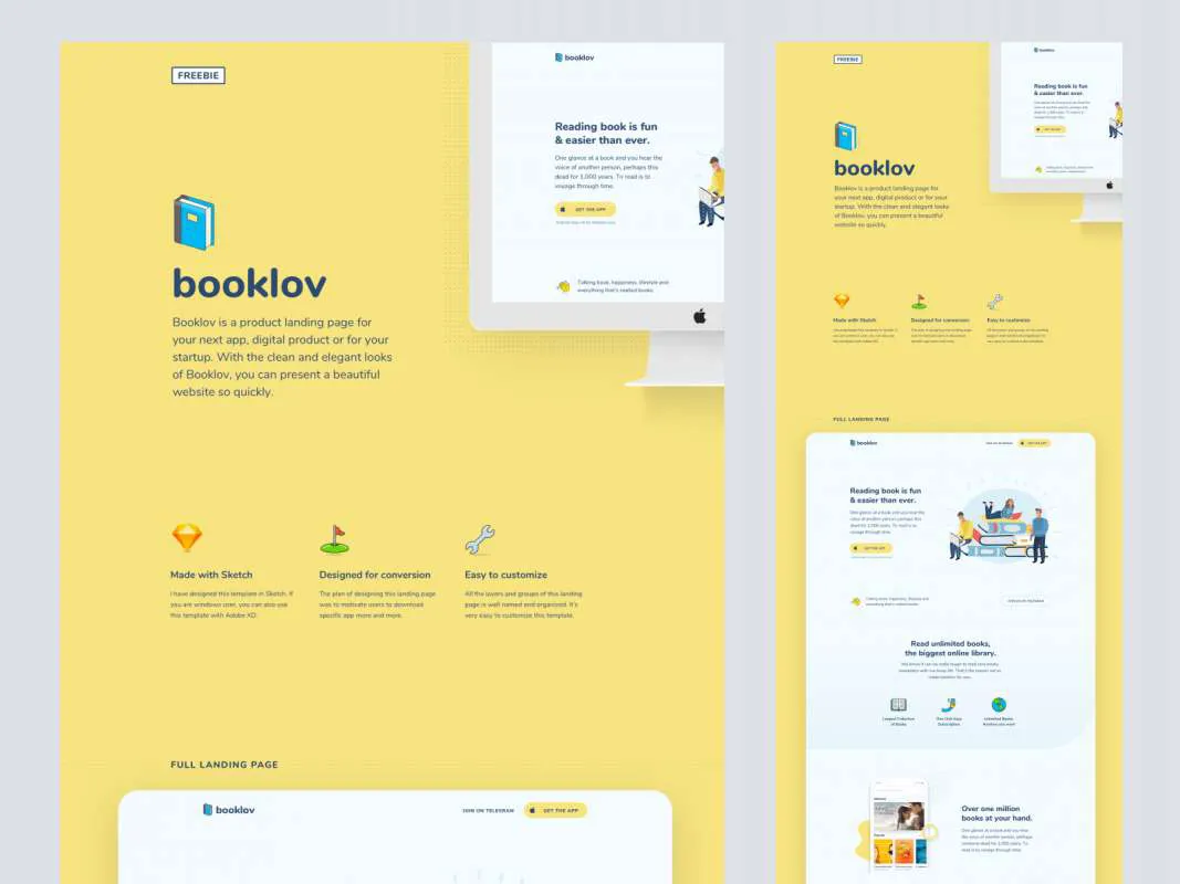 Booklov - Free Landing Page for Figma and Adobe XD