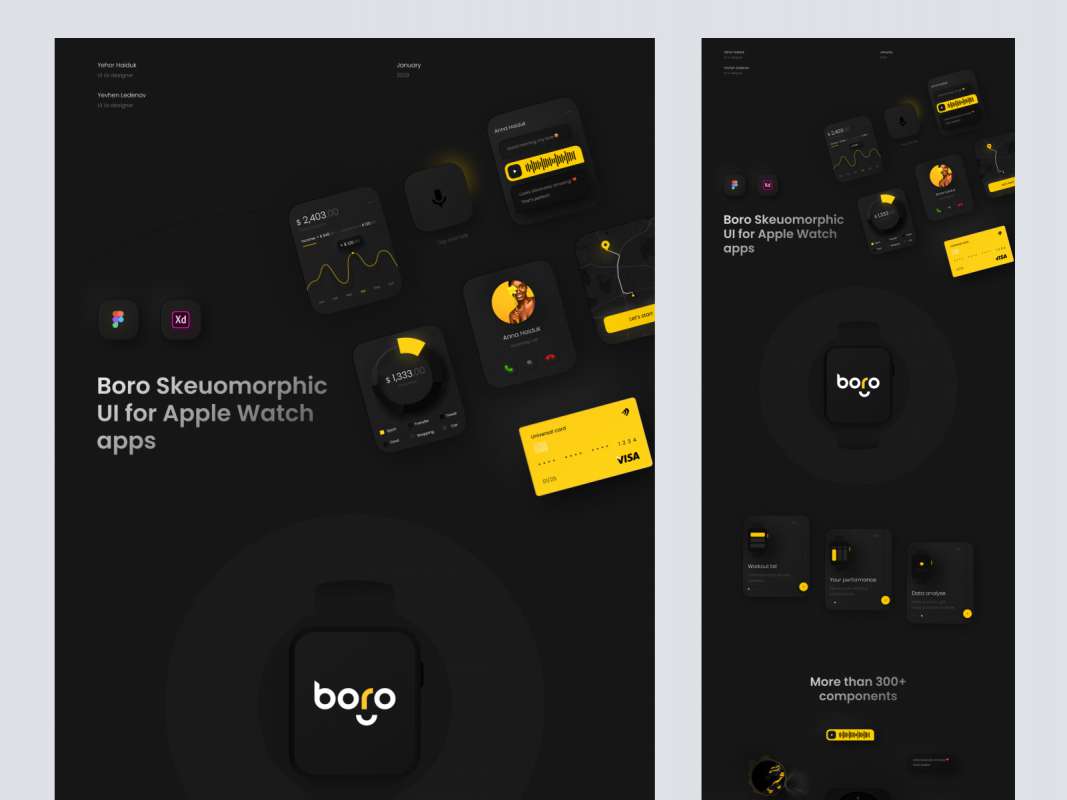 Boro Free UI Kit for Apple Watch Apps for Figma and Adobe XD