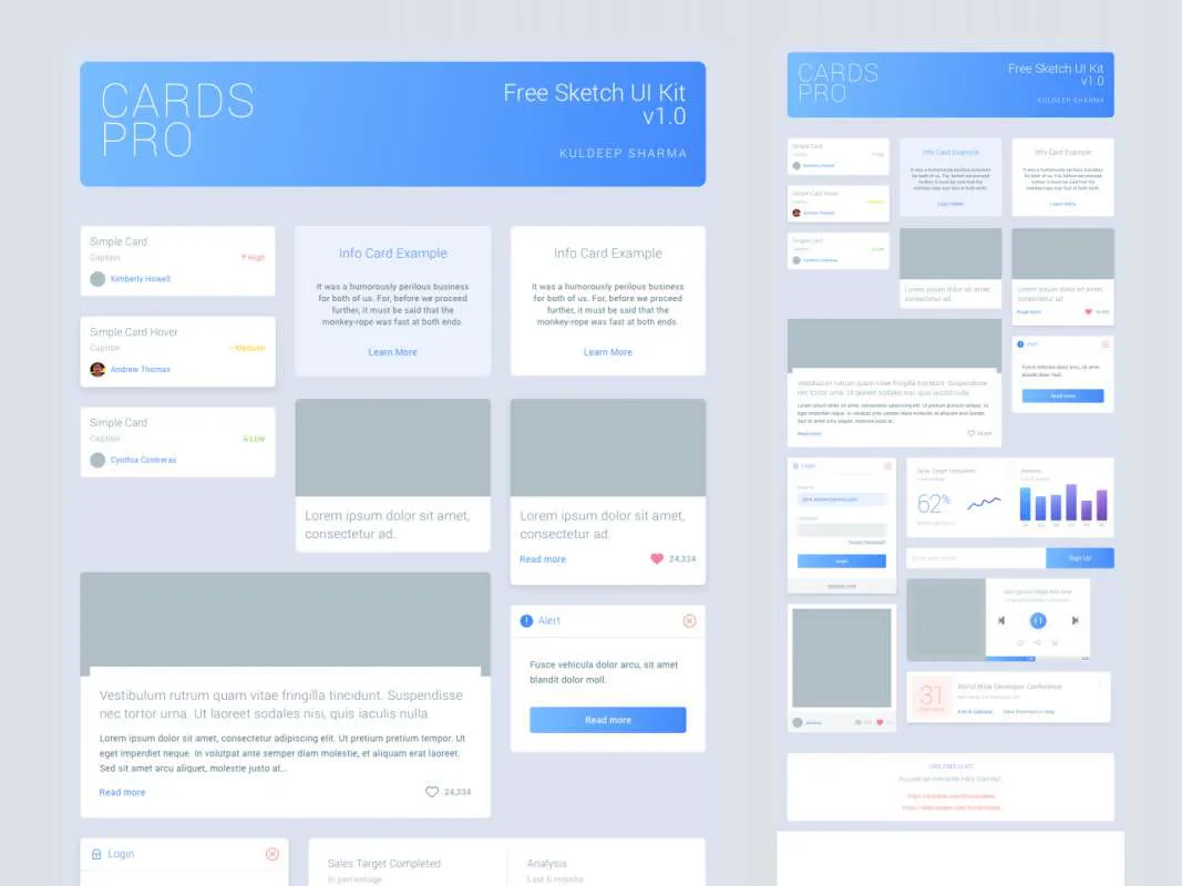 Cards Pro Free UI Kit for Figma and Adobe XD No 1