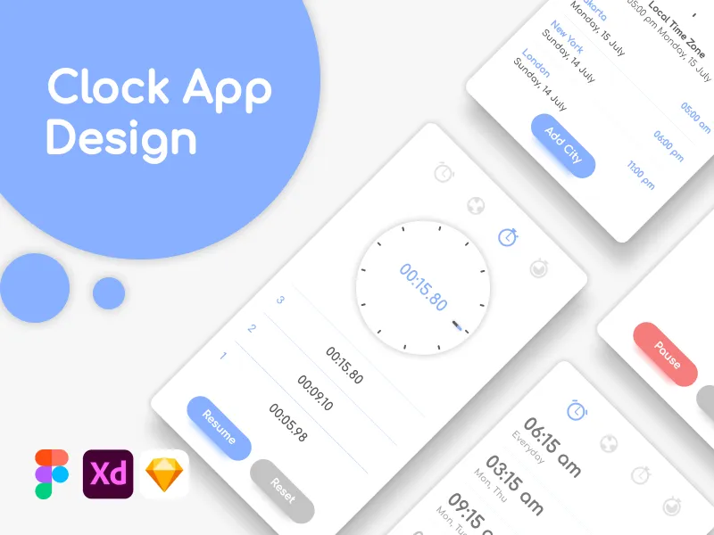 Clock App Design for Figma and Adobe XD