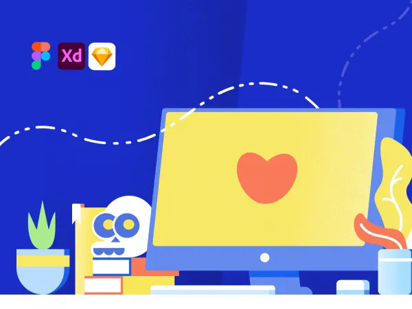 Computer Love Illustration for Figma and Adobe XD