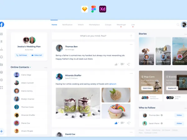 Facebook Redesign for Figma and Adobe XD