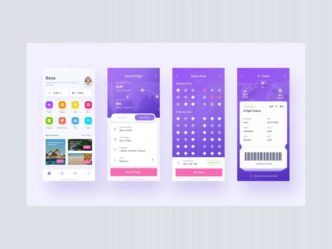 Flight App for Figma and Adobe XD
