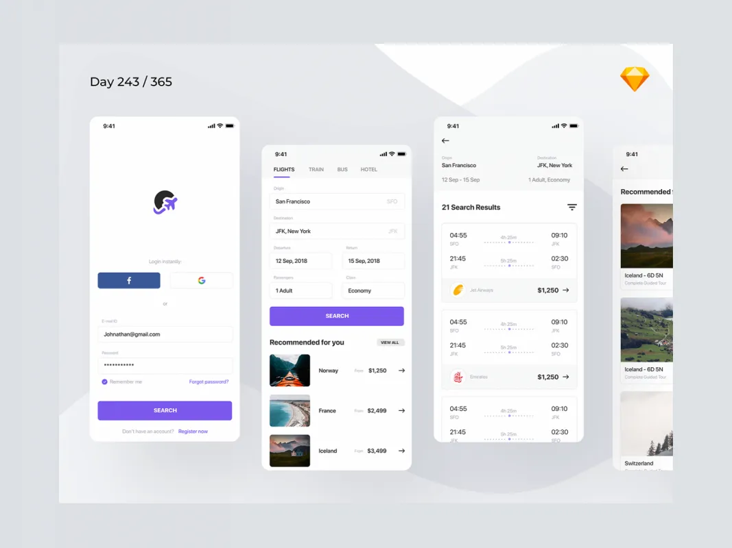 Flight Booking App for Figma and Adobe XD