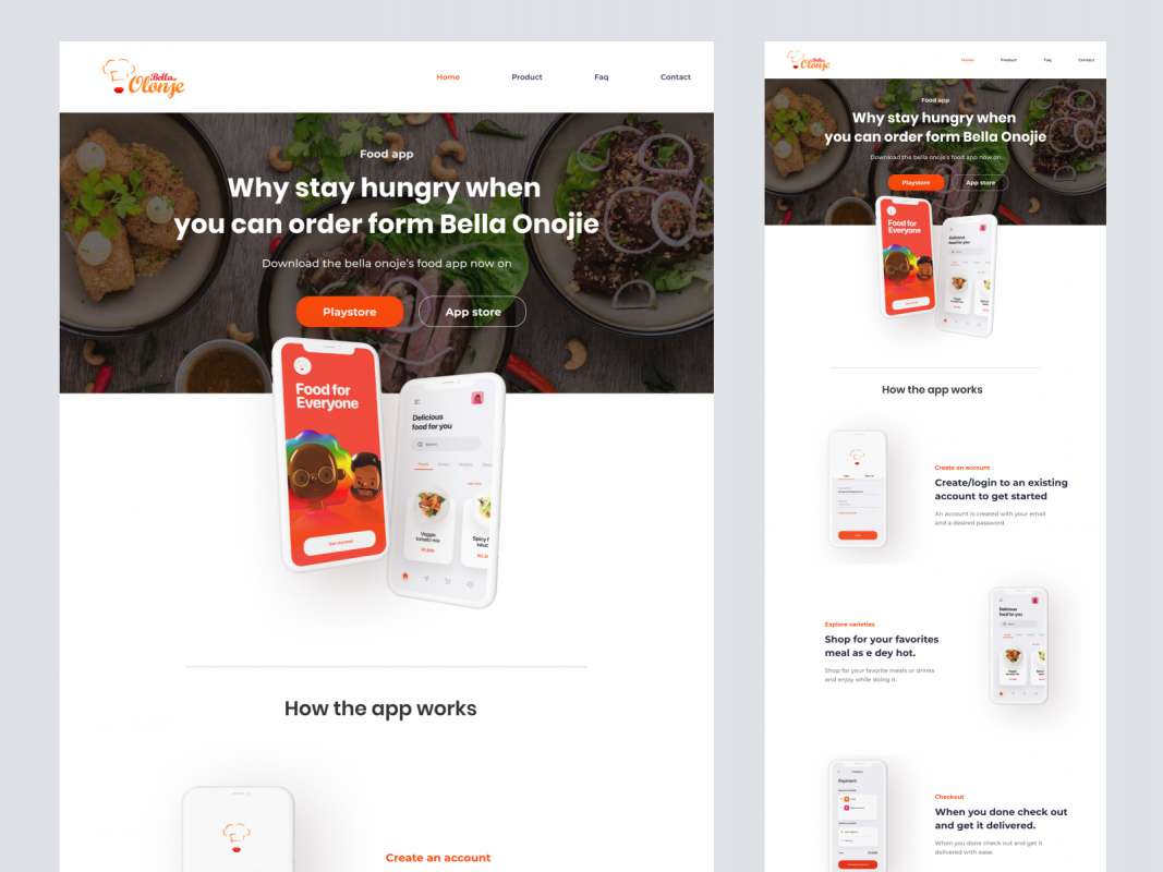 Food App Free Landing Page for Figma for Figma and Adobe XD