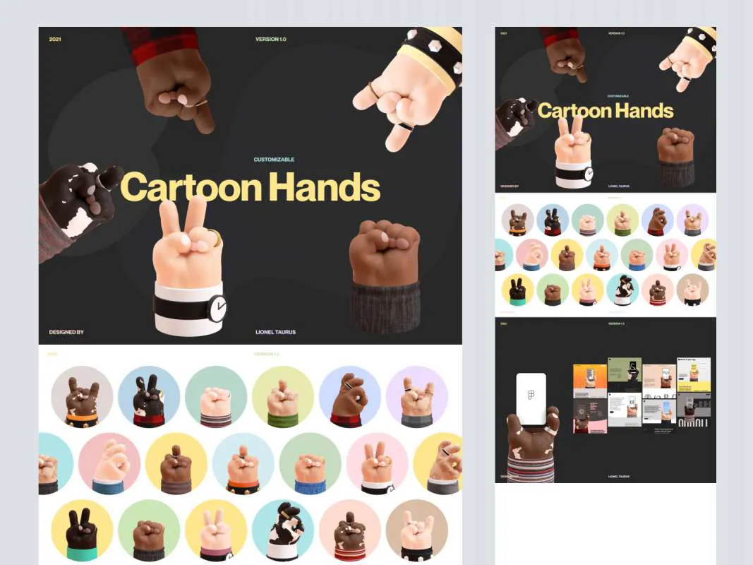 Free 3D Cartoon Hands Mockup for Figma for Figma and Adobe XD