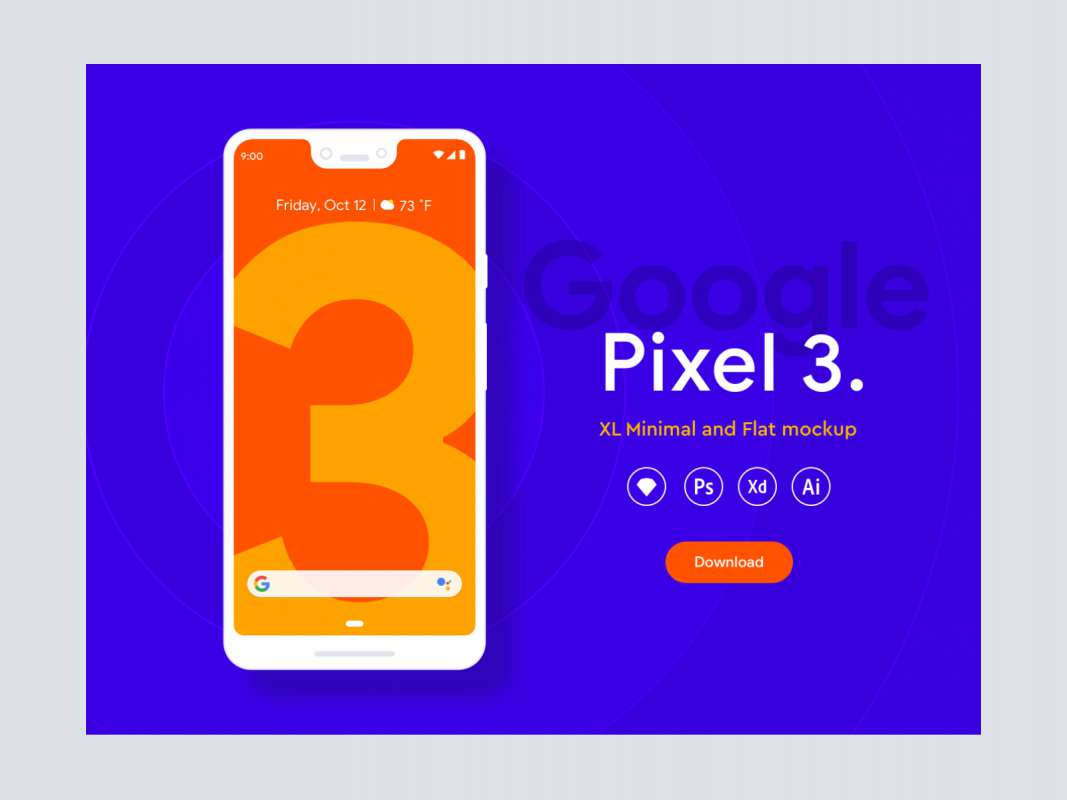 Google Pixel 3 XL Flat Mockups for Figma and Adobe XD