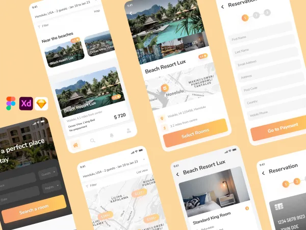 Hotel Booking App for Figma and Adobe XD