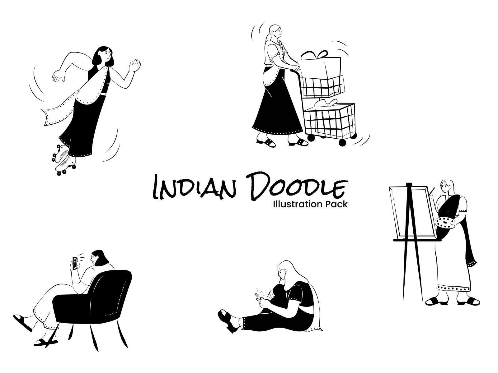 Indian Doodle Illustration Pack for Figma and Adobe XD No 4