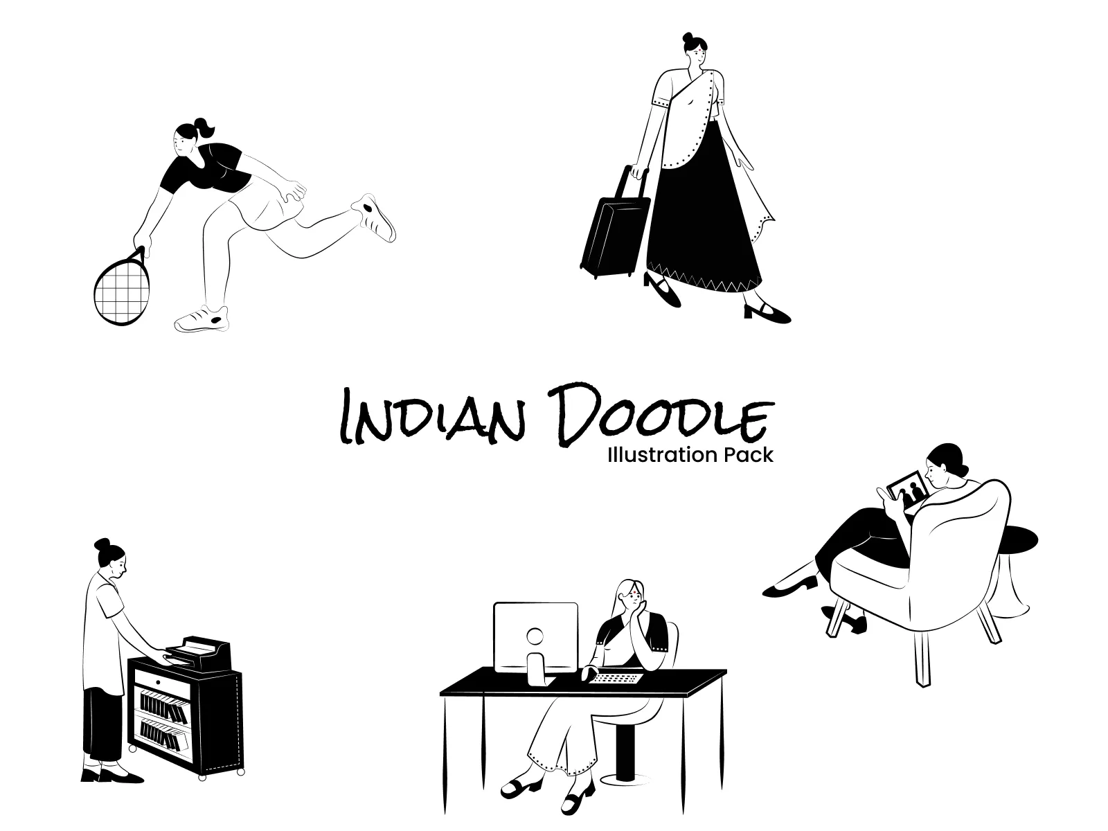 Indian Doodle Illustration Pack for Figma and Adobe XD No 4