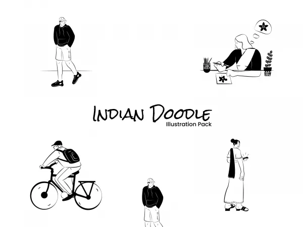 Indian Doodle Illustration Pack for Figma and Adobe XD