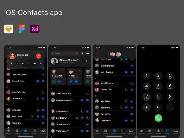 iOS Contacts Apps for Figma and Adobe XD