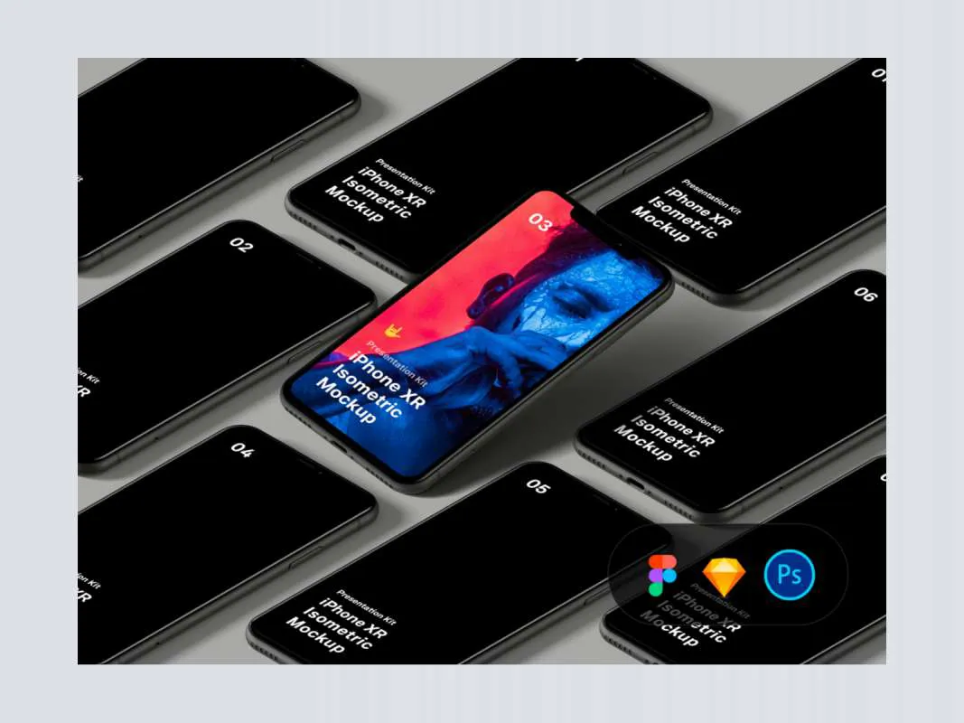 iPhone XR Isometric Mockup for Figma and Adobe XD No 1