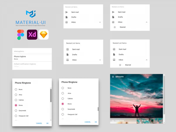 Material React Components UI Kit for Figma and Adobe XD
