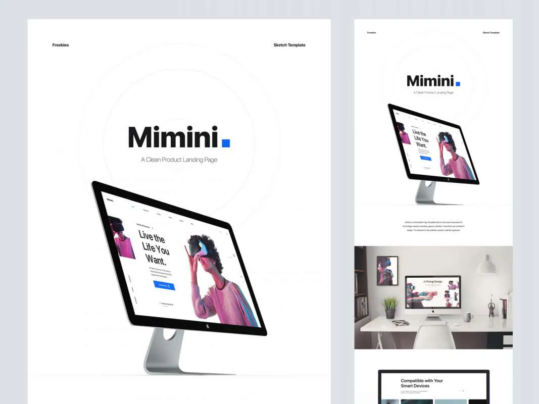 Mimini Free Landing Page for Figma and Adobe XD