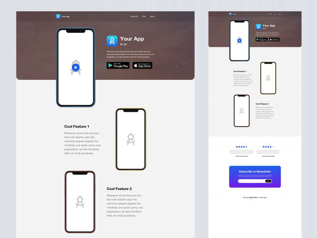 Mobile App Landing Page for Sketch for Figma and Adobe XD