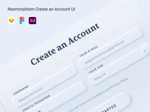 Neomorphism Create an Account for Figma and Adobe XD
