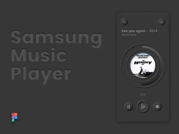 Neomorphism Dark Mode Play Music for Figma and Adobe XD