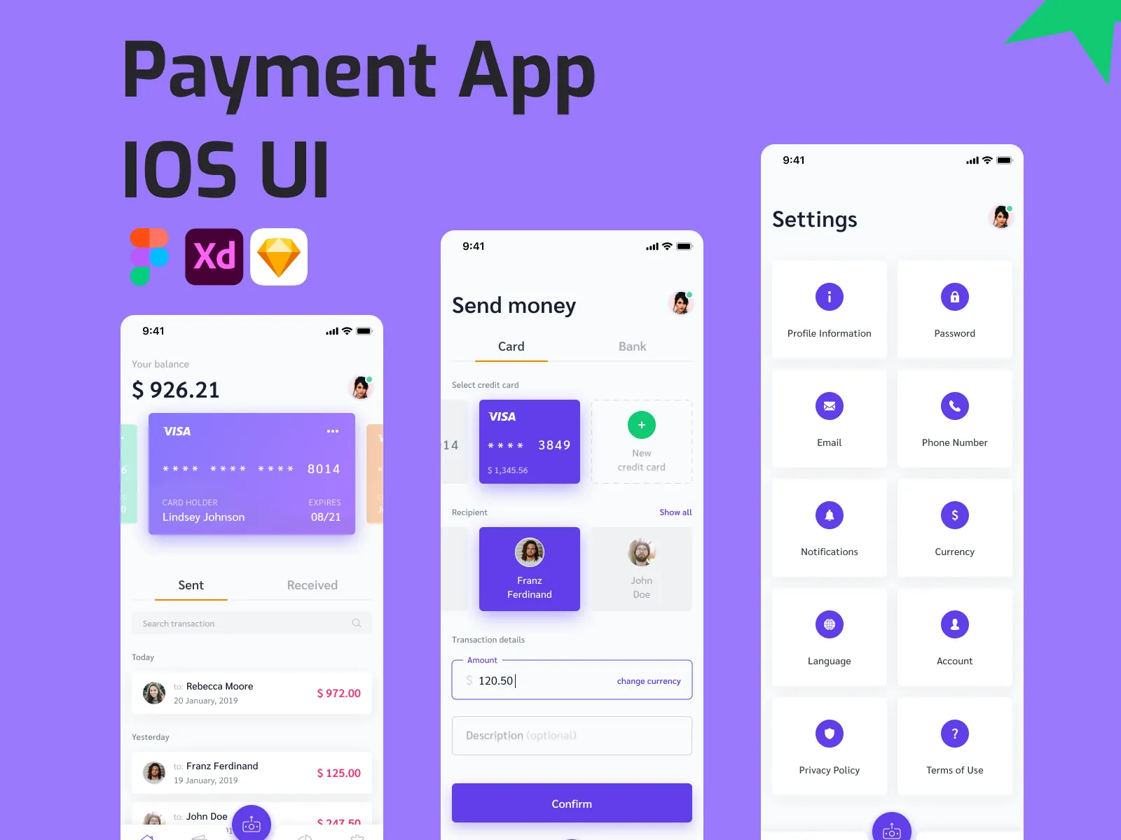 Payment App iOS UI for Figma and Adobe XD