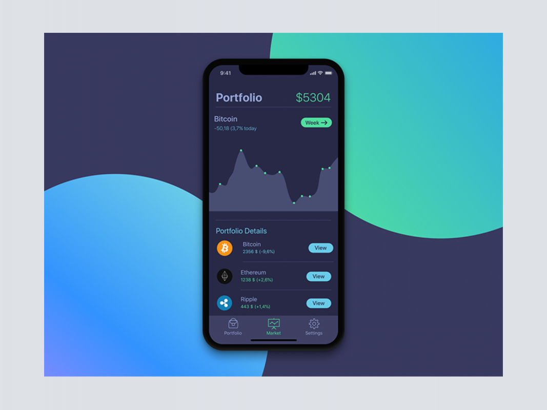 Portfolio Screen for Cryptocurrency App for Figma and Adobe XD