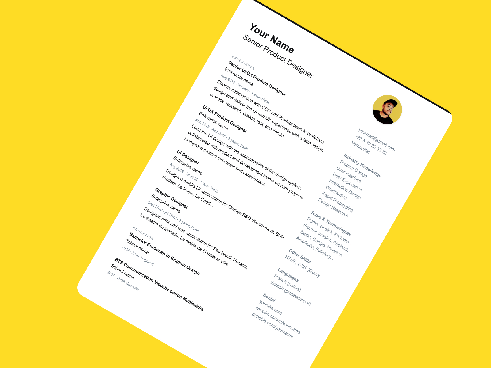 Resume CV Template for Figma and Adobe XD No 4