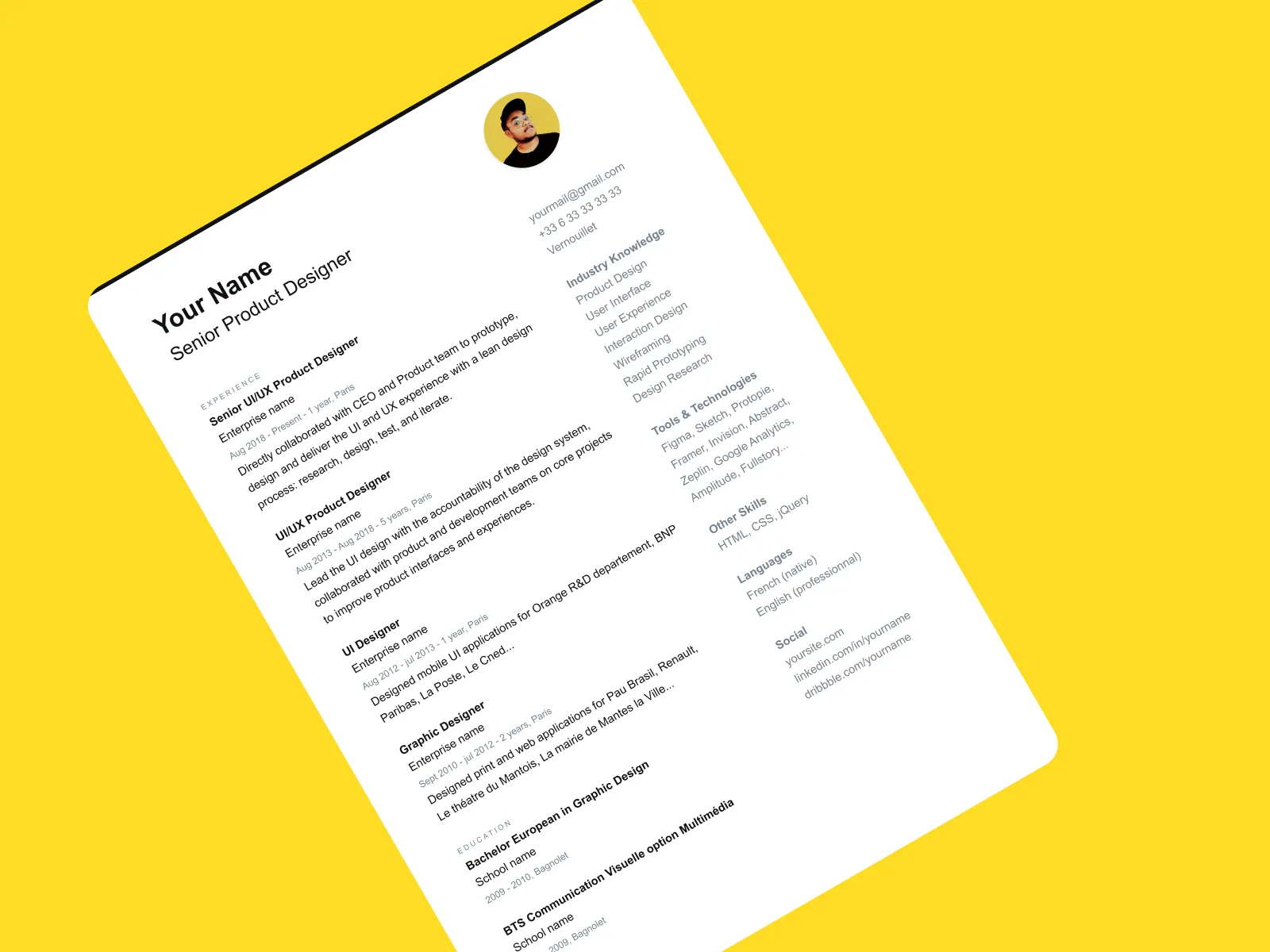 Resume CV Template for Figma and Adobe XD No 5