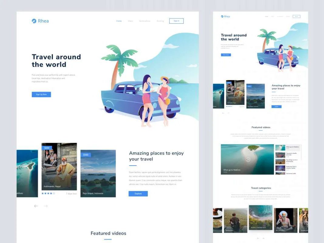 Rhea - Travel Landing Page for Figma and Adobe XD