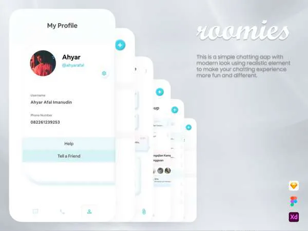 Roomies Chat App for Figma and Adobe XD