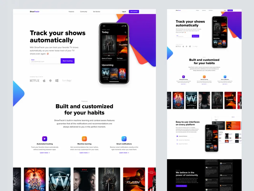 ShowTrackr Landing Page for Figma and Adobe XD
