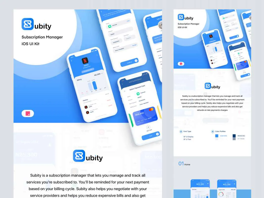Subity UI Kit - Subscription Manager for Figma and Adobe XD No 1