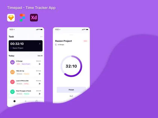 Time Tracker UI Kit for Figma and Adobe XD