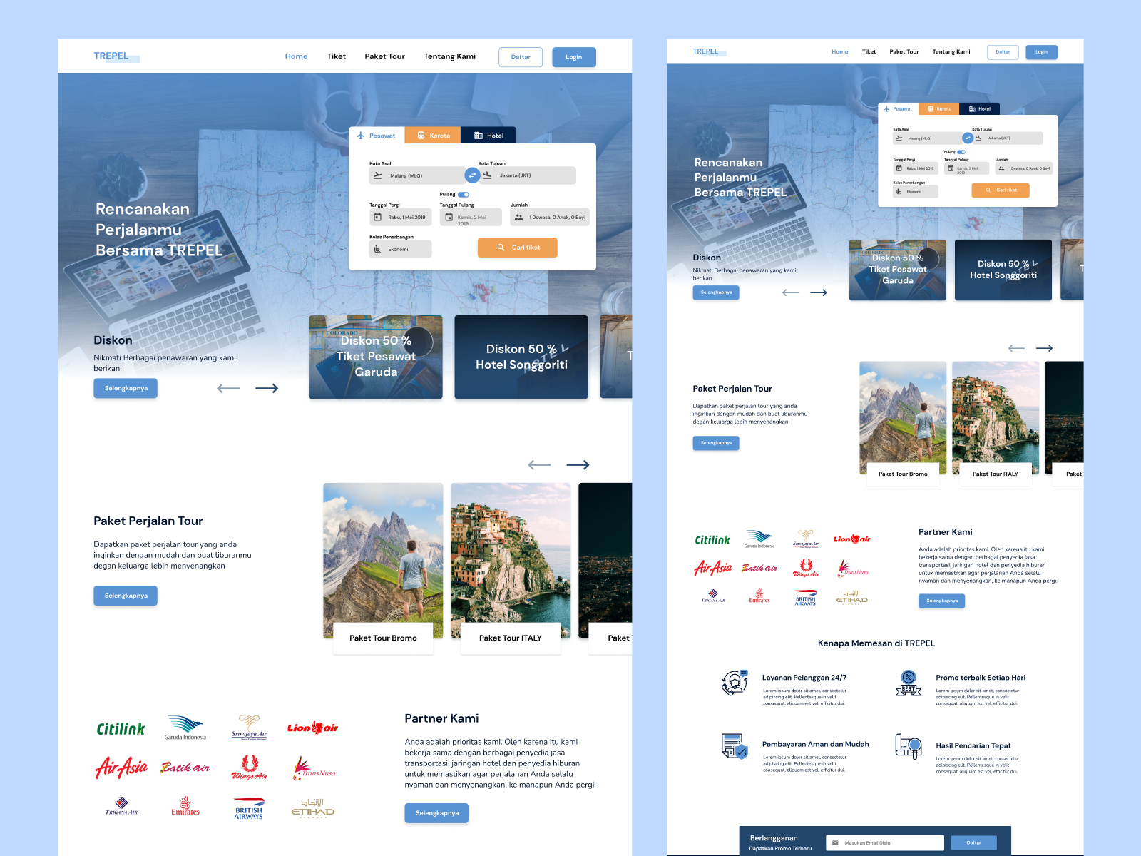 Travel  Design freebie for Figma and Adobe XD