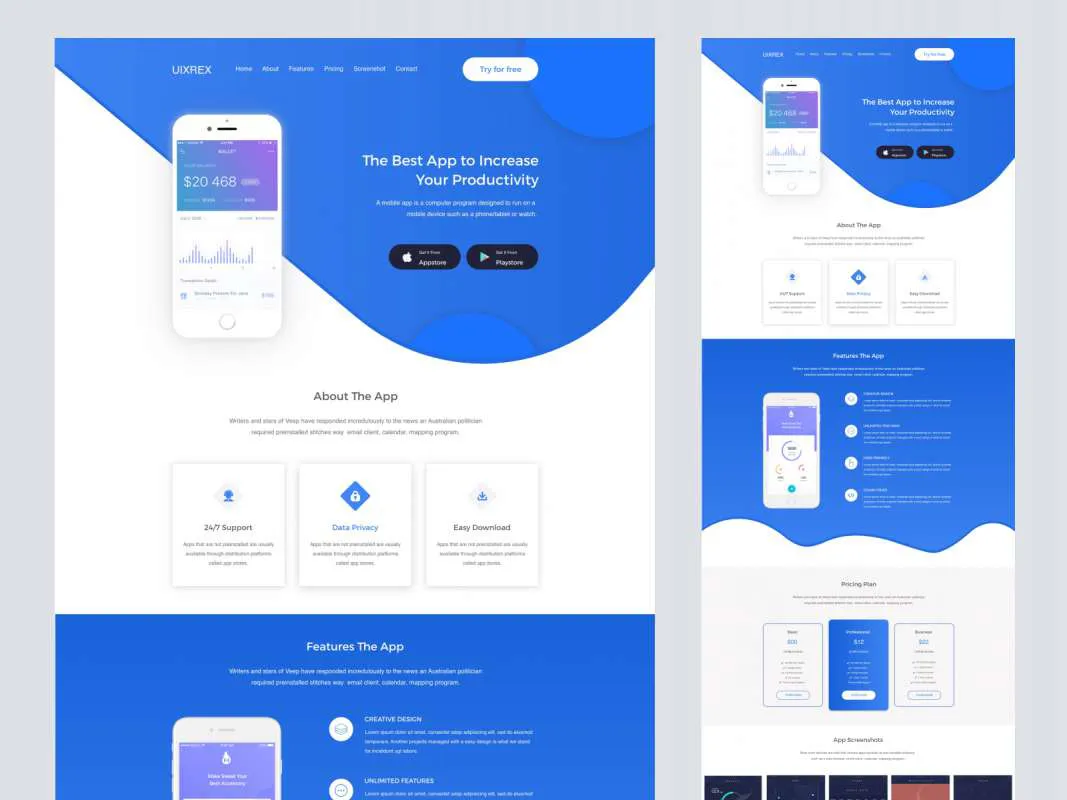 UIXREX App Landing Page for Figma and Adobe XD