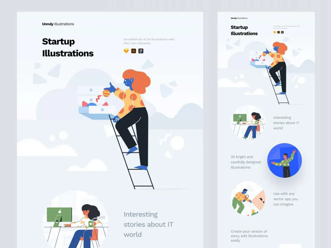 Unruly Landing Page Illustrations for Figma and Adobe XD No 1