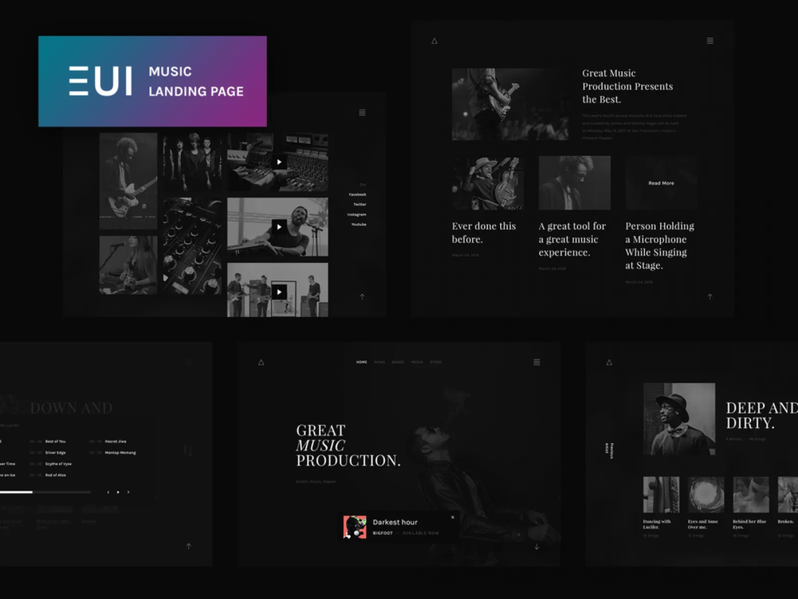 EUI Free Music Landing Page for Figma and Adobe XD
