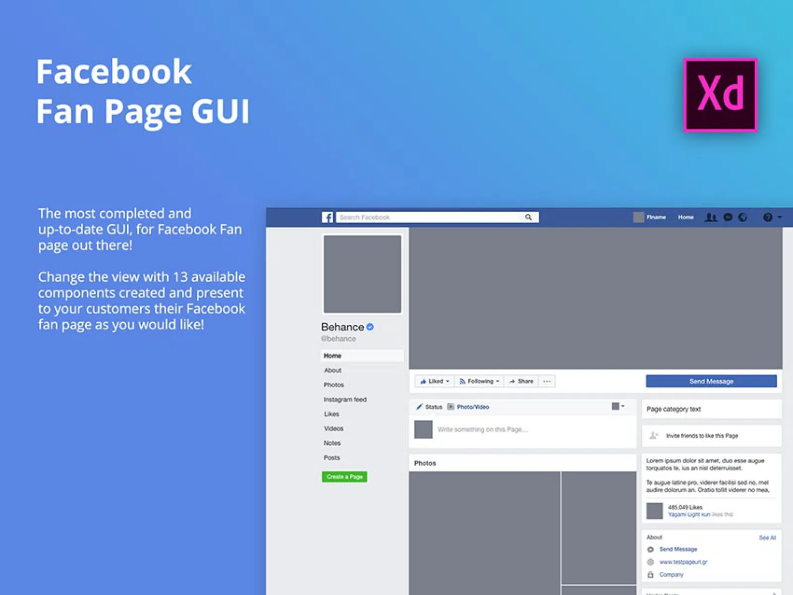 Facebook Fan Page GUI for Figma and Adobe XD
