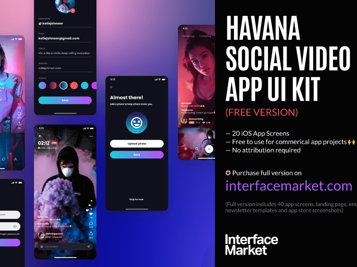 Social Video App UI Kit for Figma and Adobe XD