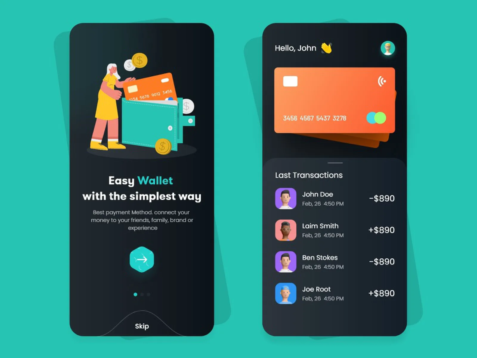 Flat Design Wallet App for Figma and Adobe XD