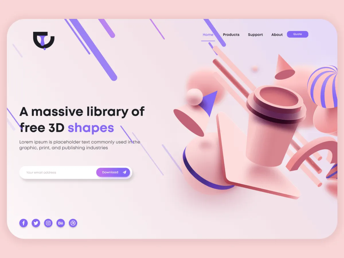3d Shape Landing Page for Figma and Adobe XD