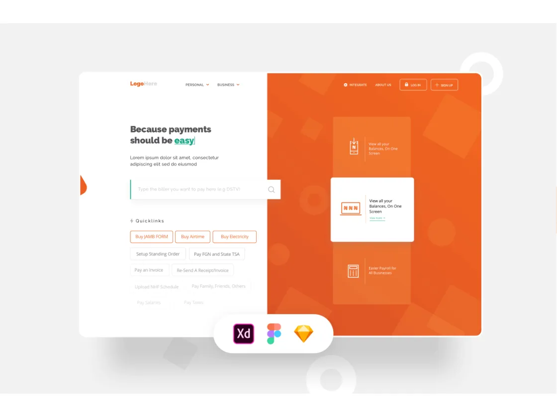 Biller Landing Page for Figma and Adobe XD