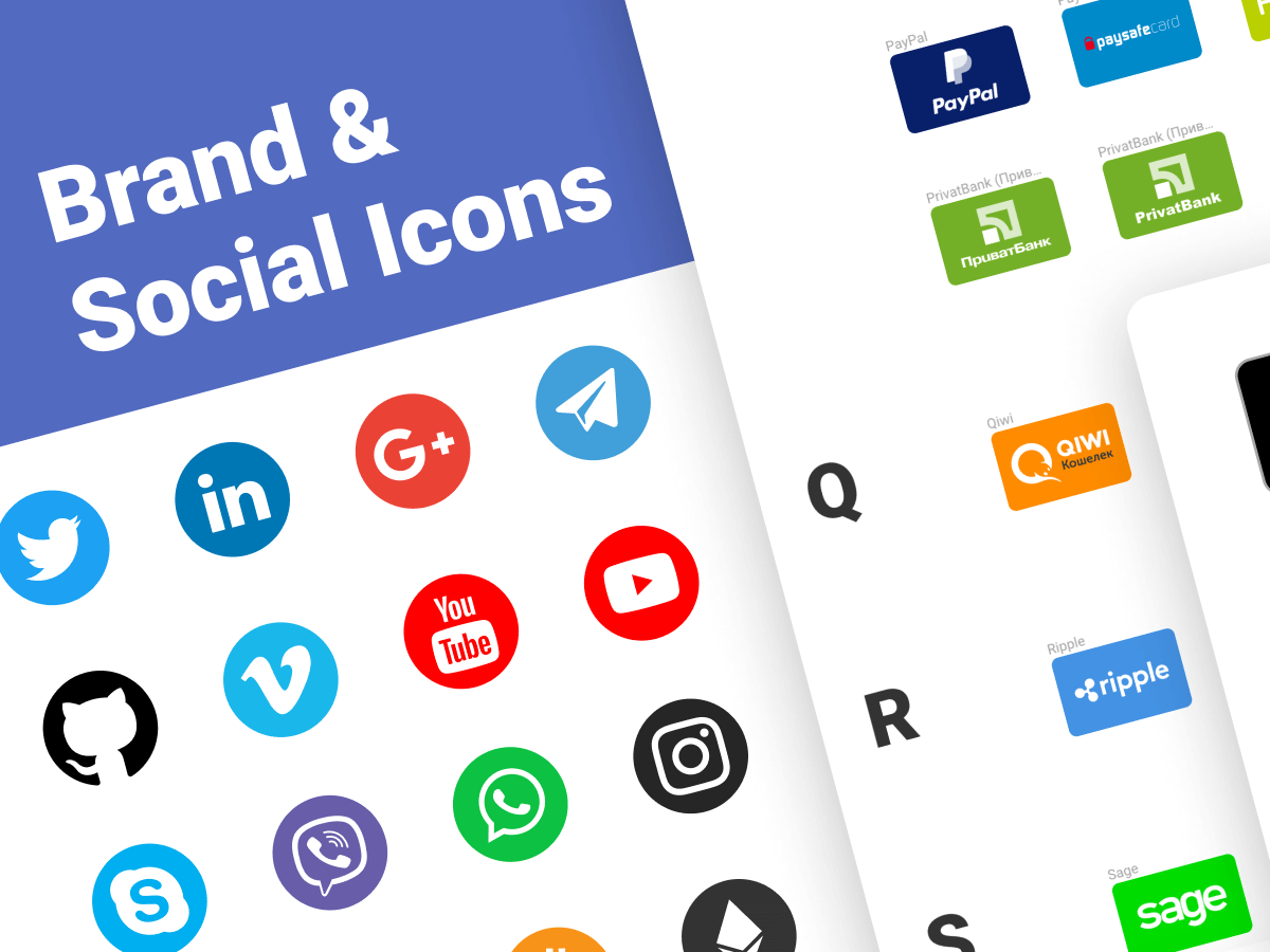 Brand & Social Icons for Figma and Adobe XD