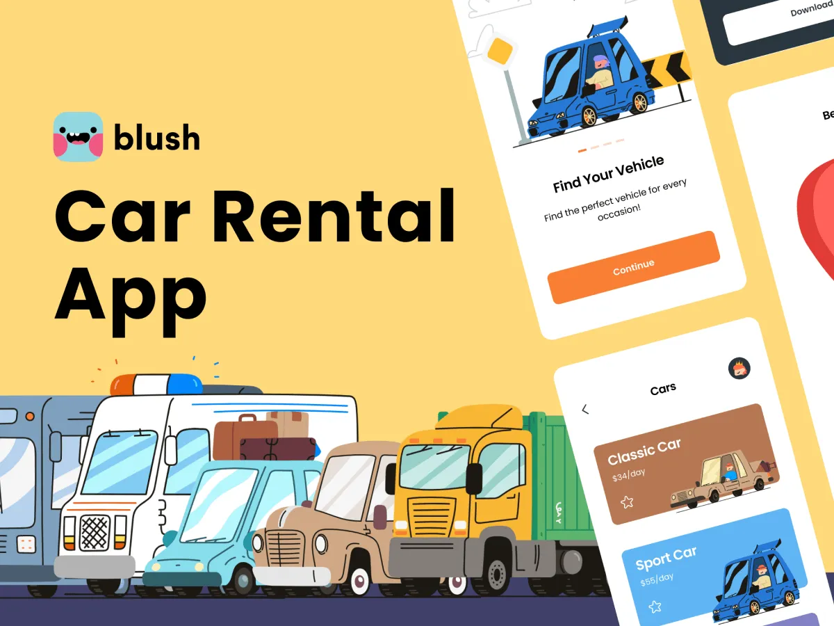 Car Rental App with Beep Beep Illustrations for Figma and Adobe XD No 1