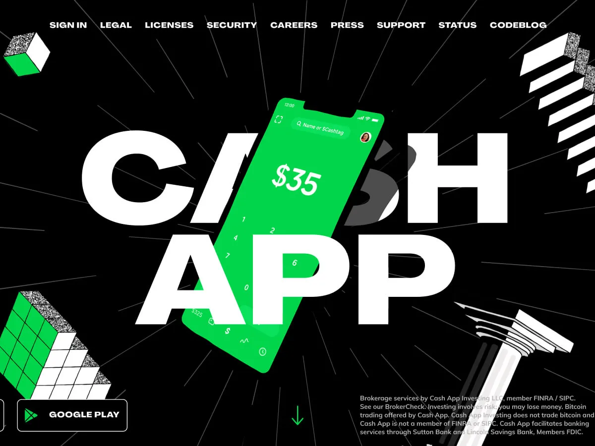 Cash App Landing Page for Figma and Adobe XD