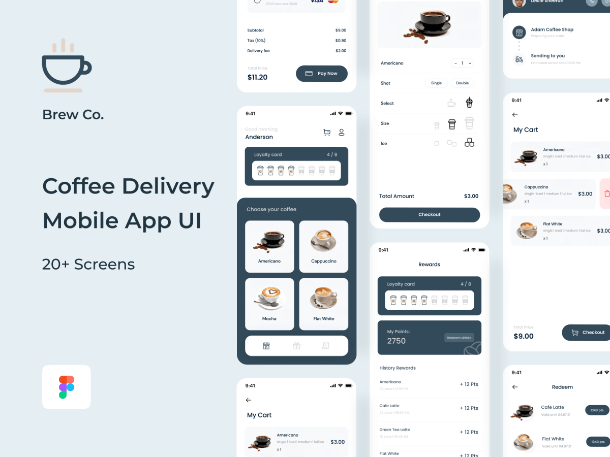 Coffee Delivery Mobile App UI for Figma and Adobe XD