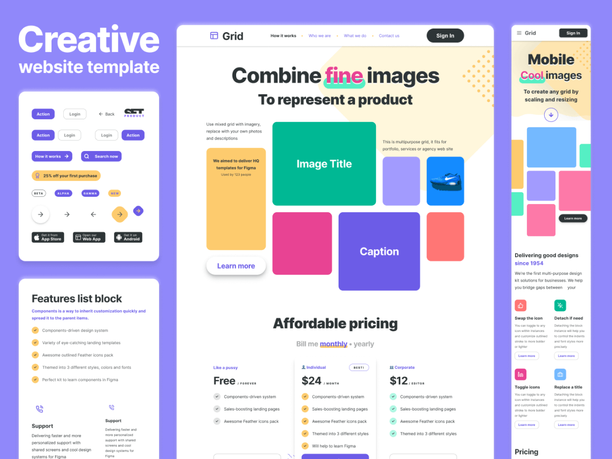 Colorful Website Template for Figma and Adobe XD