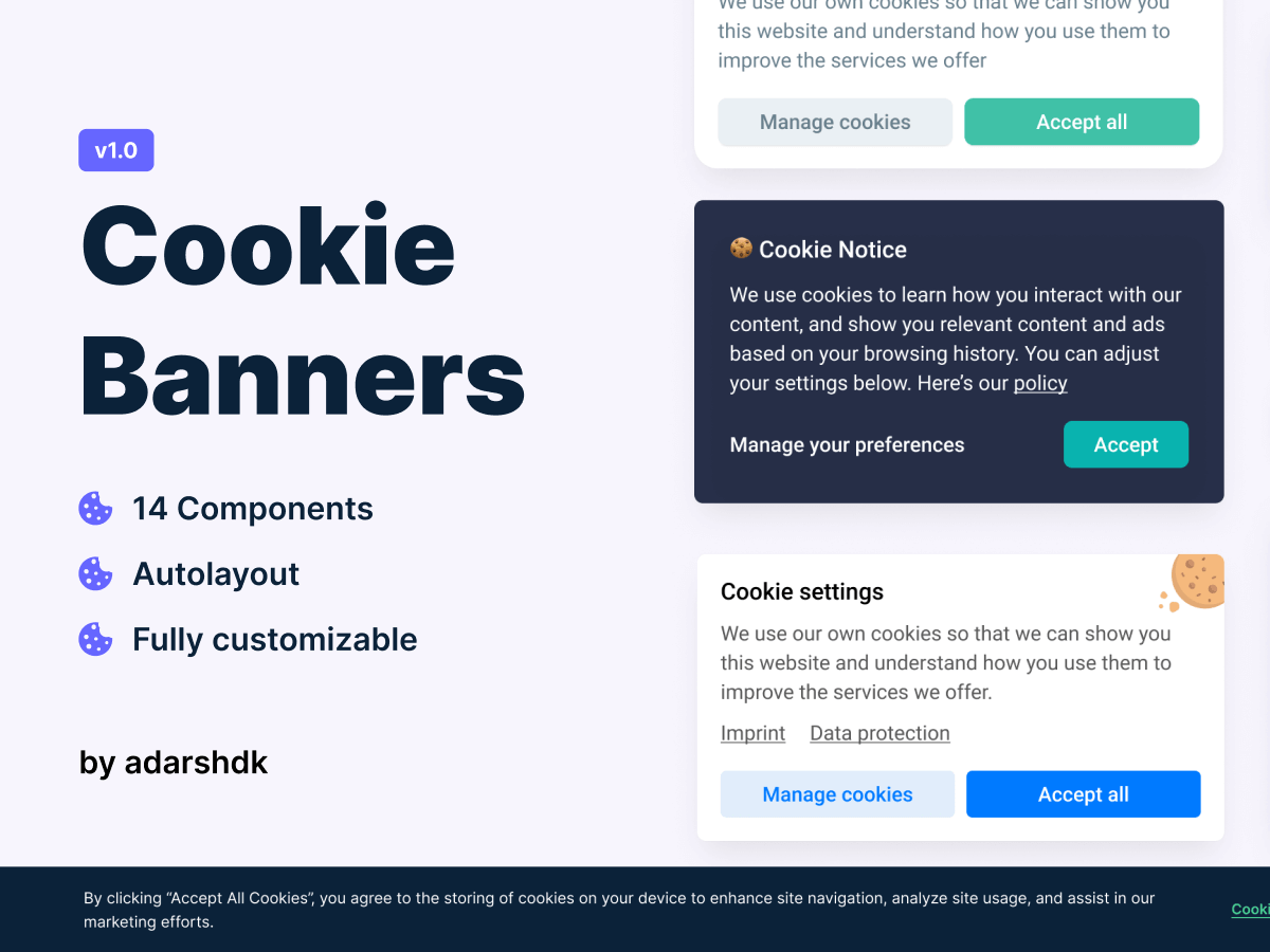 Cookie Banners for Figma and Adobe XD